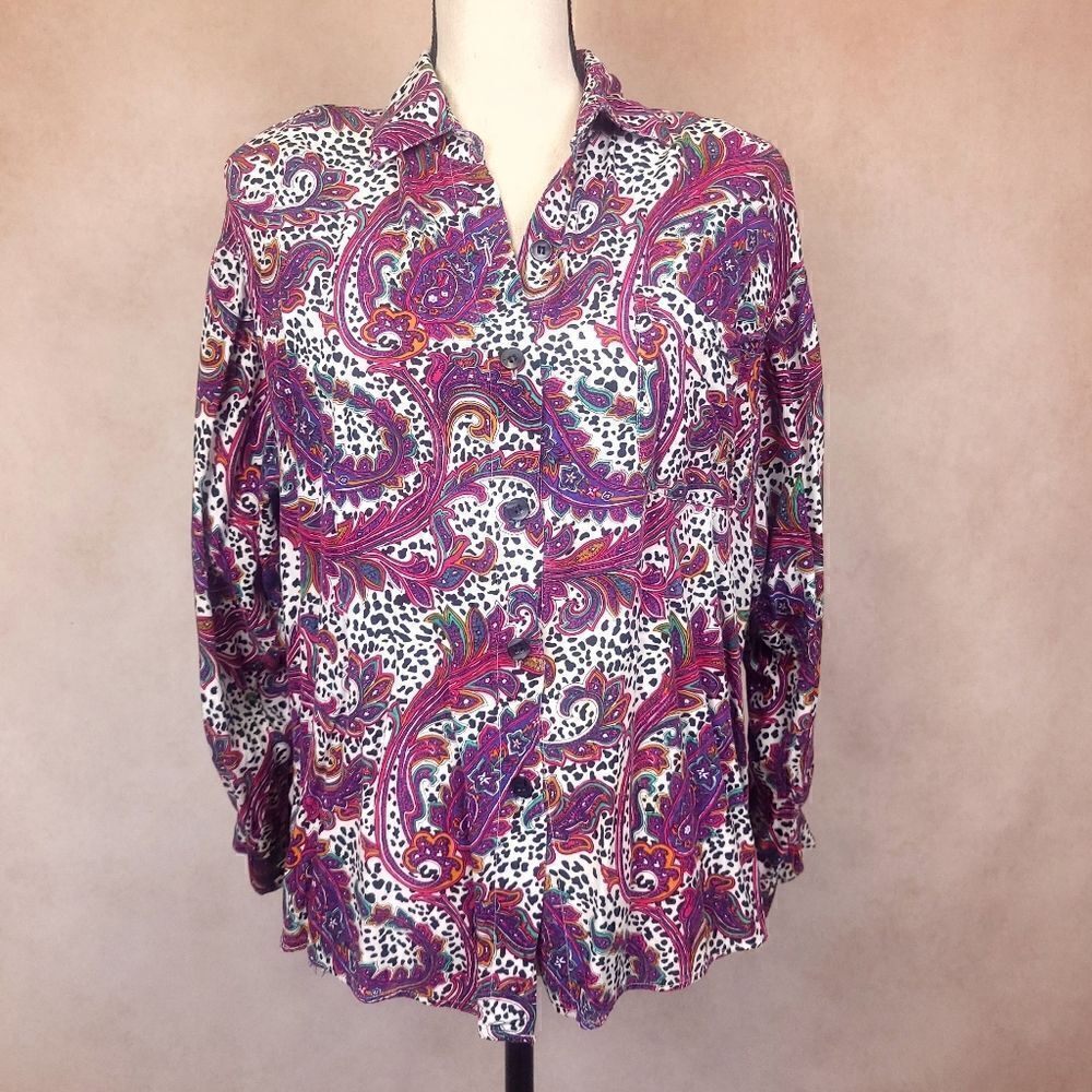 Vintage Giorgio Sant Angelo Long Sleeve Button Down Shirt Paisley Purlpe Med